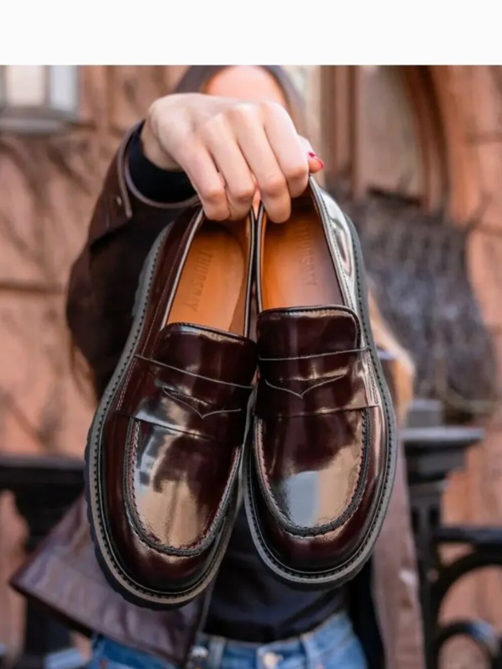 Thursday Boot Co Leather Penny Loafer Womens Size 8.5 Burgundy Oxblood Lug Sole